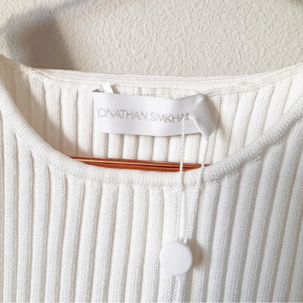 Jonathan Simkhai NWT Mandy Cut Out Cold Shoulder Ribbed Sweater Top White Size L - Picture 5 of 12